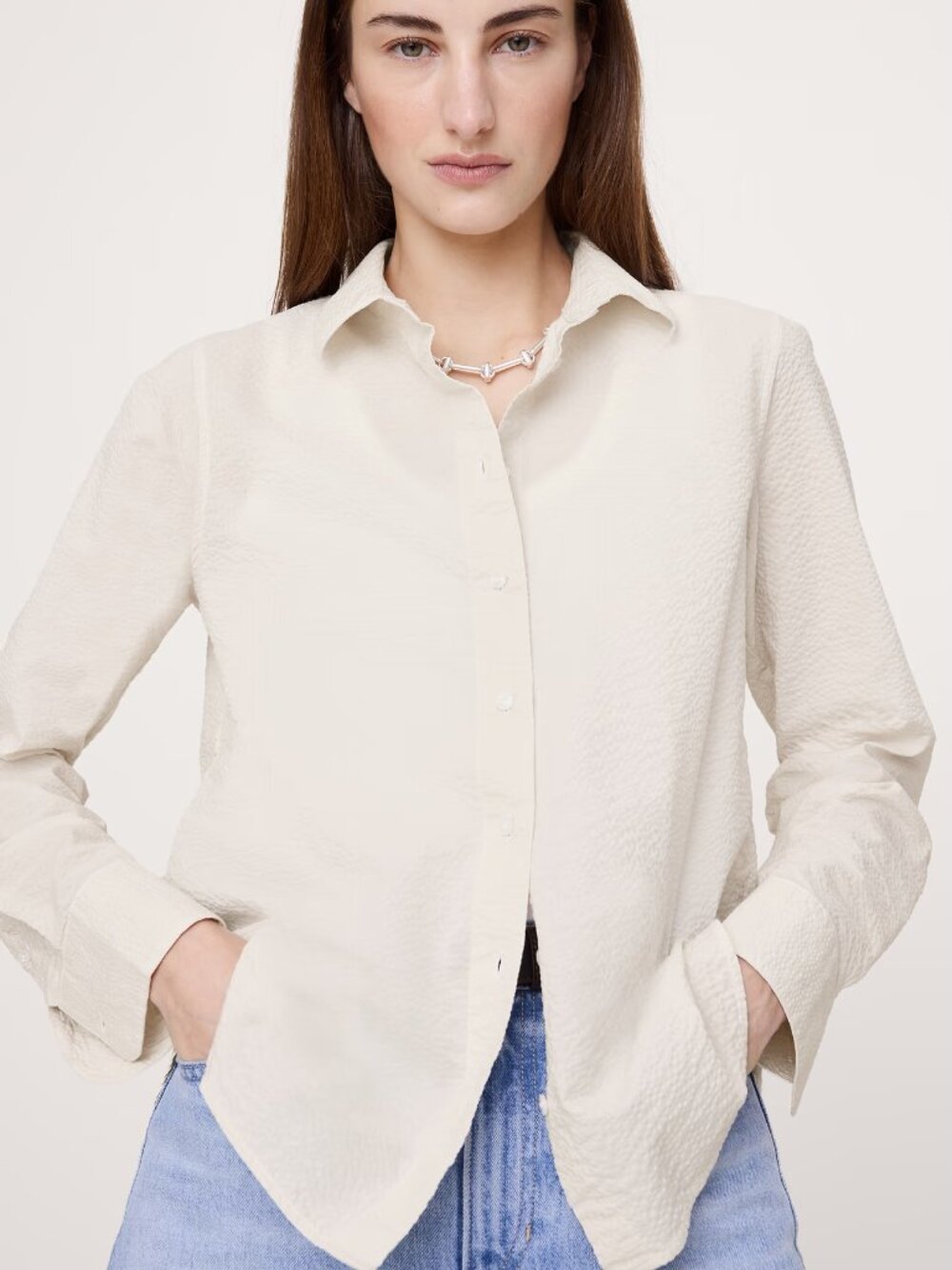 NWT Banana Republic Ivory The Perfect Everyday Cotton Seersucker Blouse Shirt XS